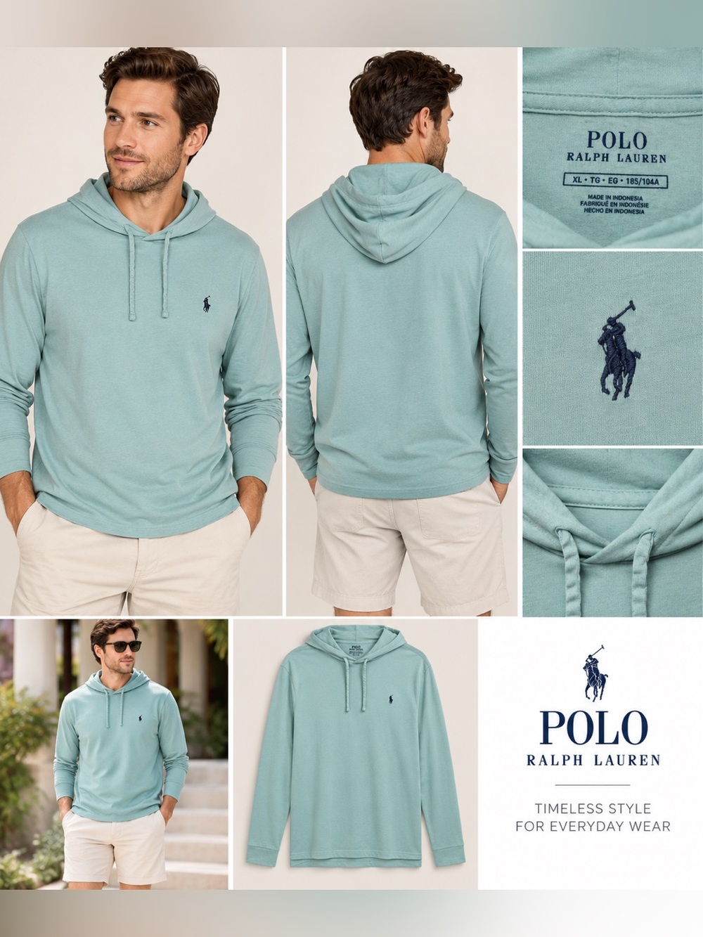 Polo Ralph Lauren Men’s XL Seafoam Green Lightweight Hooded Shirt Pony Logo